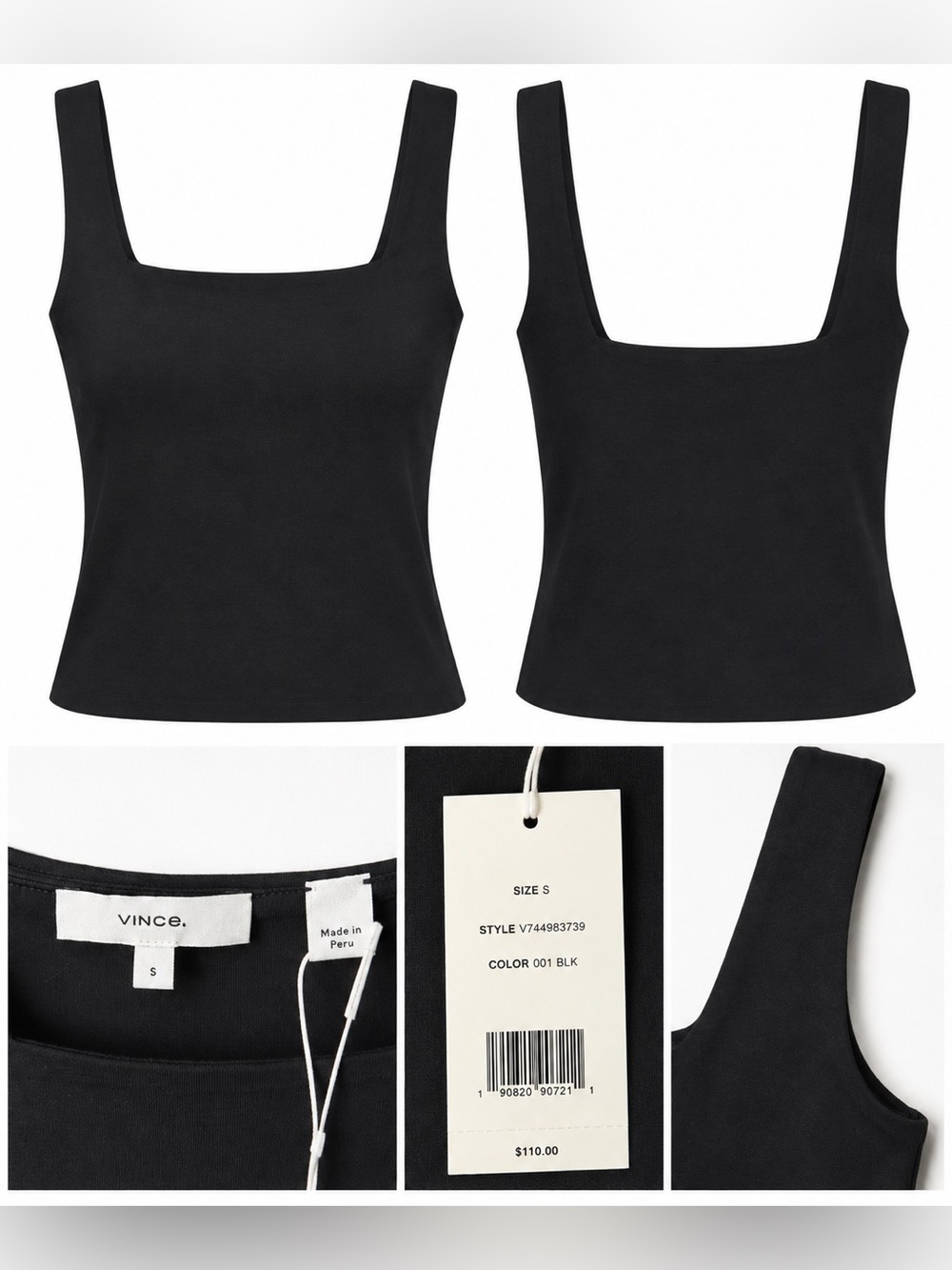 Vince Square Neck Tank Black Size S NWT $110